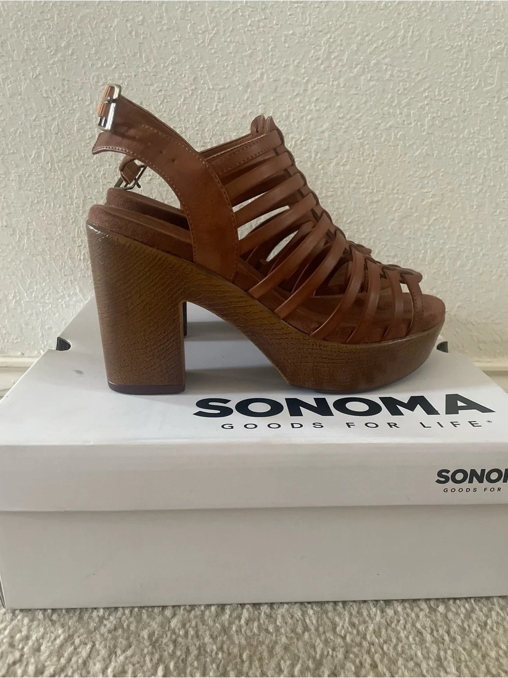 Sonoma Tan Strappy Platform Block Heel Sandals